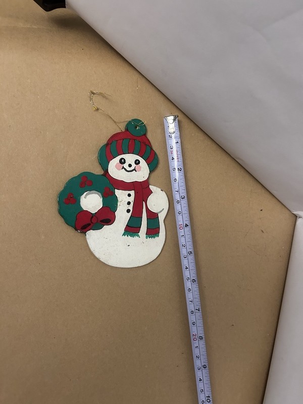 VTG Christmas Ornament Wooden Snowman with Wreath