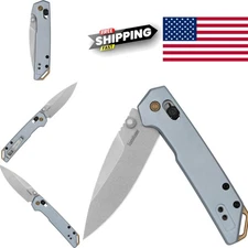 Mini Folding Pocket Knife 3 Inch D2 Steel Blade Ice Blue Aluminum Handle