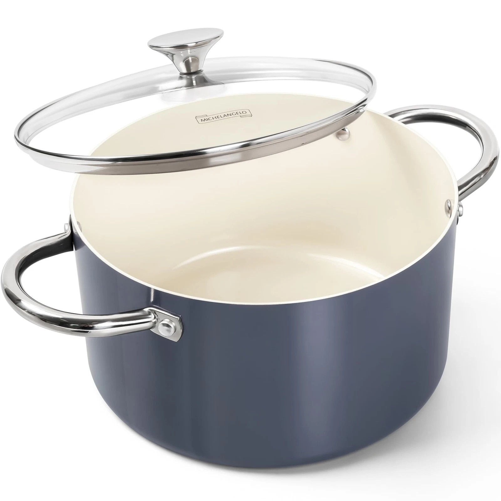 6 QT Ceramic Stock Pot with Lid, Nonstick Stockpot with Glass Lid, Induction ...