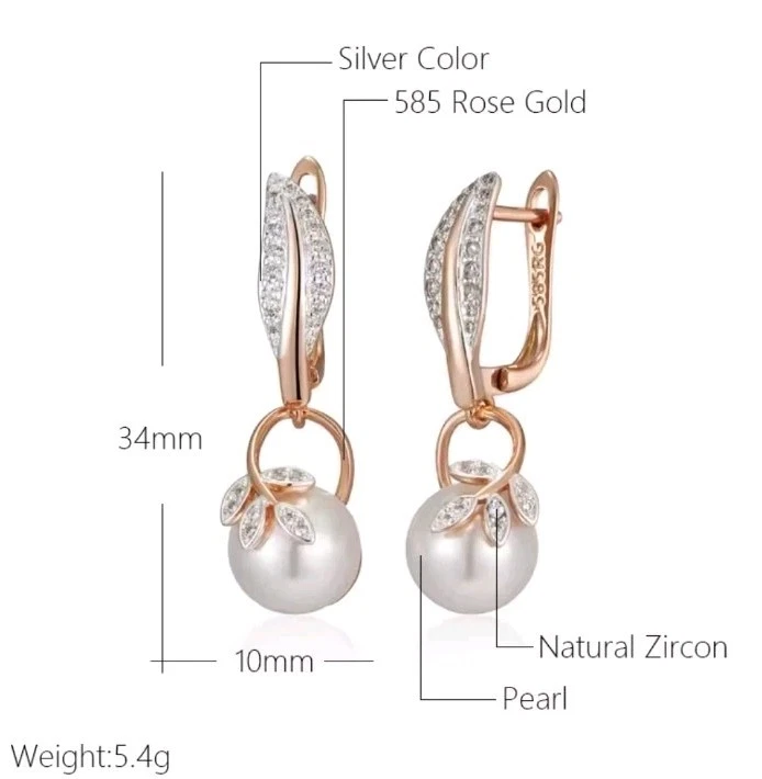 Damen Elegante Ohrringe Ohrhänger 585er Rolled Roségold Walzgold Kunstperlen CZ - Bild 2 von 4