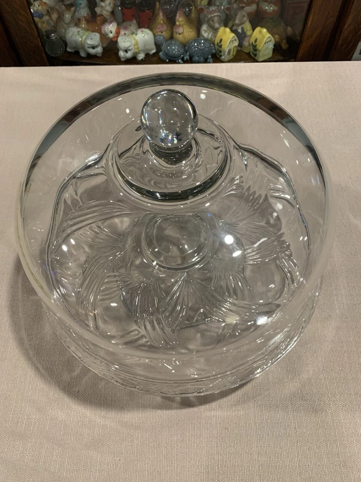 Vintage Anchor Hocking Glass Pedestal Cake Stand Dome Lid Reverse Dip Tray Heavy - Image 3 of 4