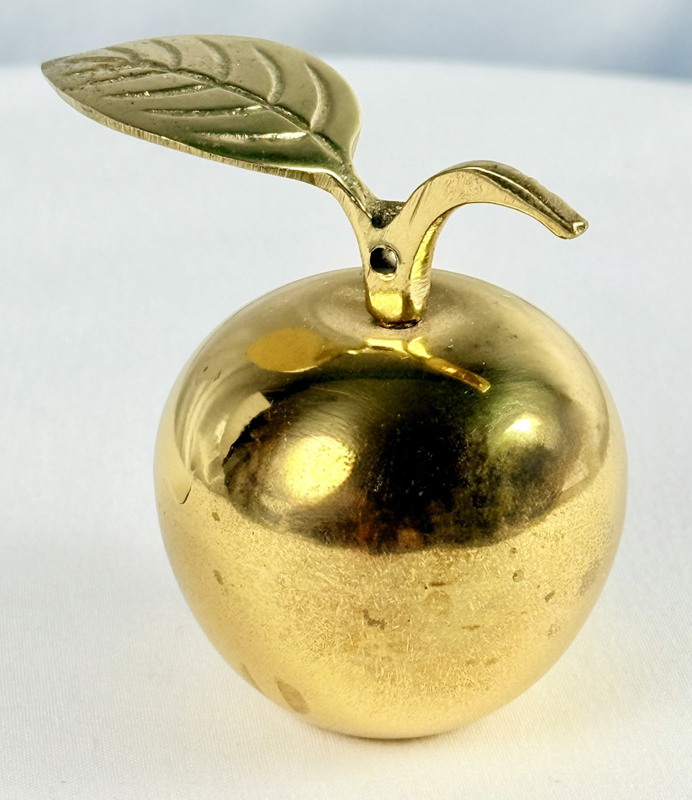 Vintage Small Brass Apple w/ Stem and Leaf Teacher Gift