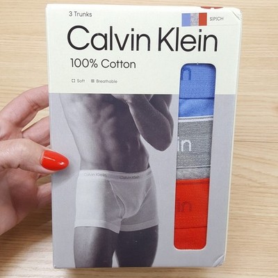 CALVIN KLEIN Boxer Briefs Mens Small Red Blue Grey 3-Pack 100% Cotton Trunks