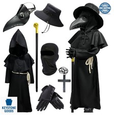 Plague Doctor Costume for Kids 7 Piece Set Leather Mask Hooded Robe Hat Staff