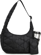 Small Puffer Crescent Shoulder Bag for Women Cute Clouds Quilted Puffy Nylon ...