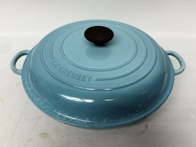 Le Creuset flache Auflaufform Schmor Dutch Oven Gusseisen blau 30 rund