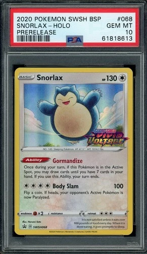 Snorlax SWSH068 Vivid Voltage Prerelease Promo Holo PSA 10 Pokemon Card