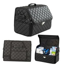 Leather Trunk Organizer with Lid for Suv and more, Foldable Car Black-Black