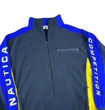 Nautica Competition Fleece Jacket Men s L Spell Out Full Zip Y2K VTG