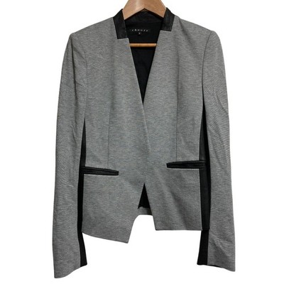Theory Leather-trimmed collarless jacket, size 2, gray Women USED