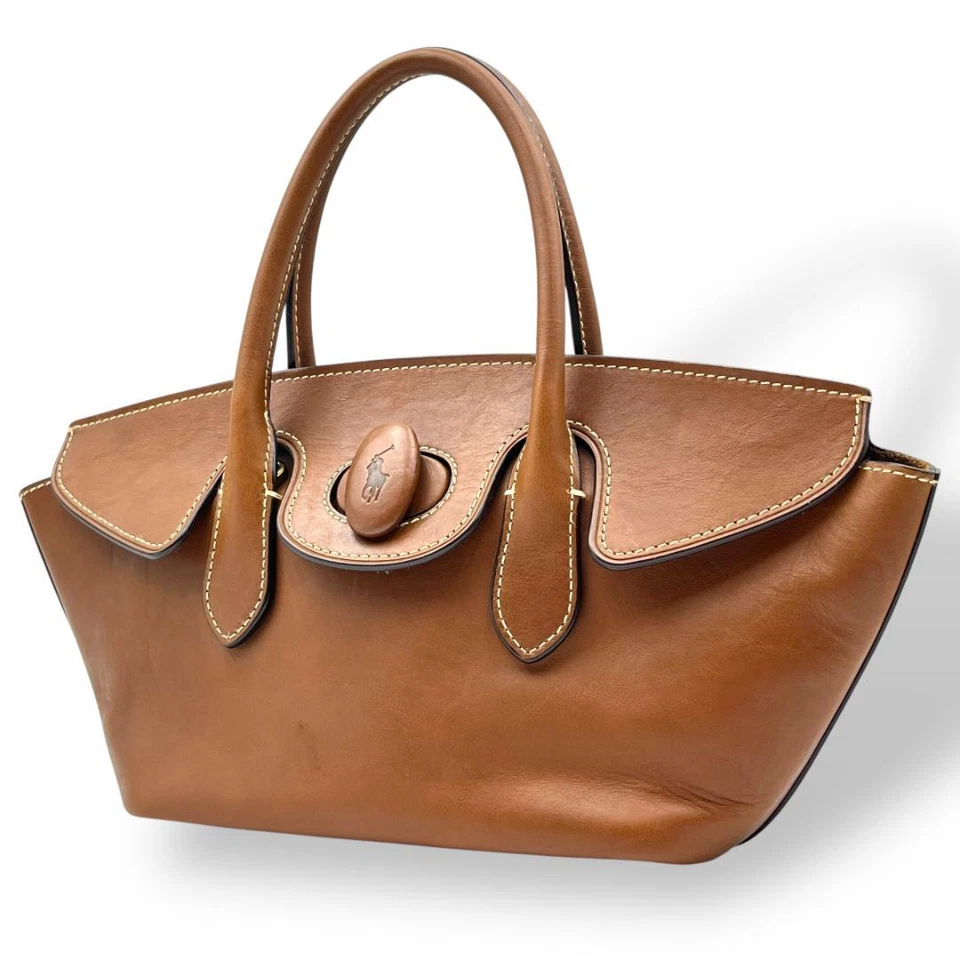 Polo Ralph Lauren Bellport Calfskin Turnlock Small Satchel Bag Brown 2way - Image 2 of 4