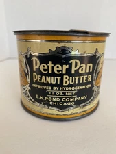 Antique Peter Pan Peanut Butter Vintage Tin 11 oz., E. K. Pond Co., Chicago, IL