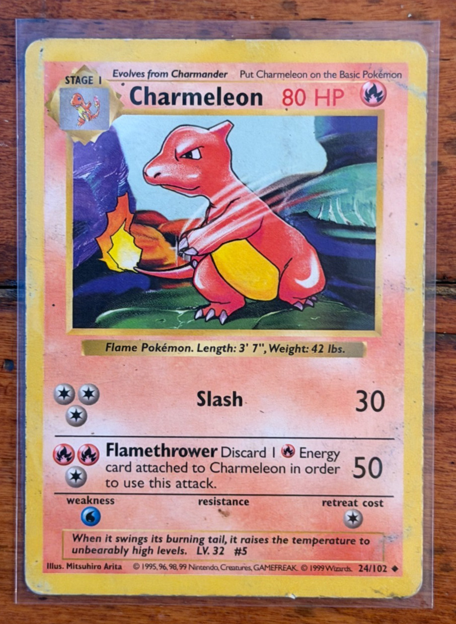 1999 Pokémon Charmeleon SHADOWLESS 24/102 Base Set Vintage Uncommon - MP