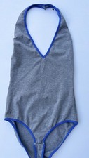Glamorous Women s Halter Neck Bodysuit Gray Blue Trim Size Small NWT Low Back