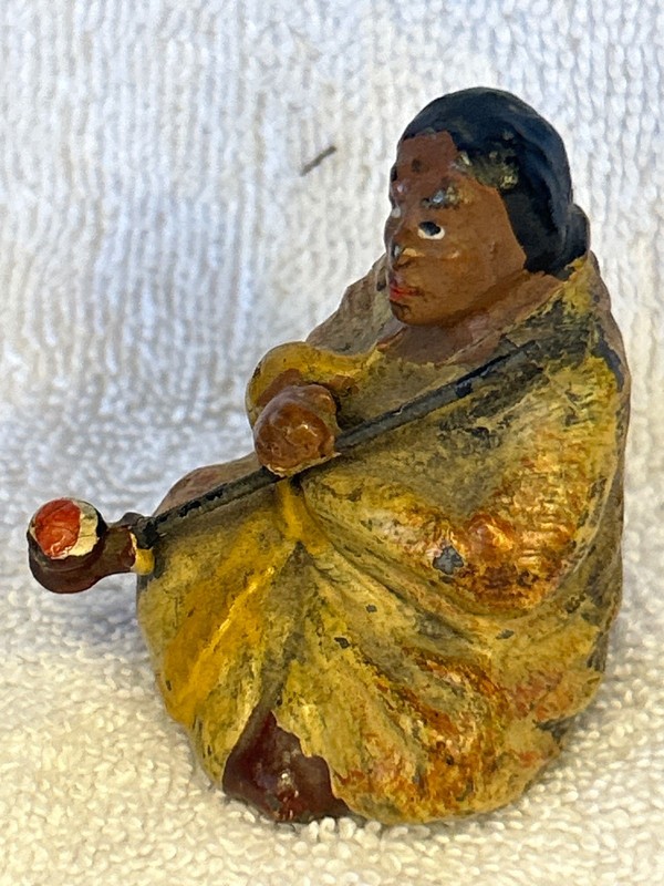 Bronze Painted metal Incense burner Native American Indian Chief peace pipe