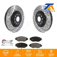 Front Drill Slot Brake Rotor Semi-Metallic Pad Kit For Volkswagen Tiguan Jetta R