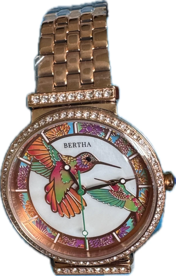 Nuevo Reloj Bertha Colibríes Color Oro Rosa Foto 2 de 3