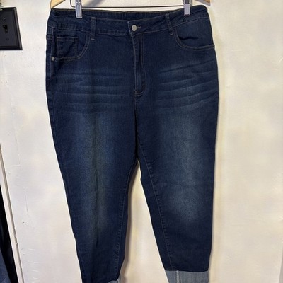  Womens Jeans Blue Cotton Blend 5-Pocket Contrast Stitch