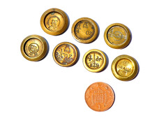 7 x Antique 1/4 oz. & 4 Drams Brass Apothecary / Coin Weights #6