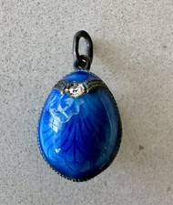 Faberge Inspired Egg Pendant Blue Enamel With Rhinestones 