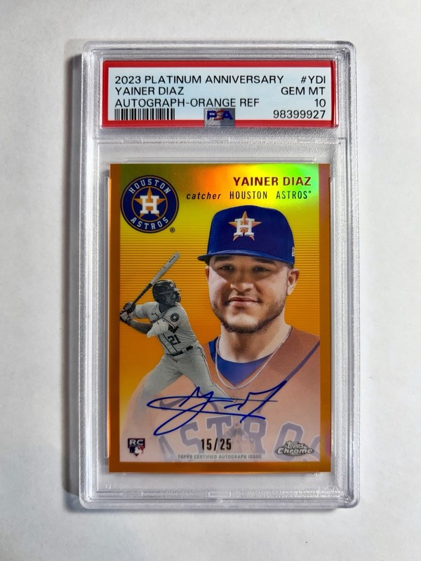 2023 Topps Chrome Platinum Yainer Diaz Rookie Orange Refractor Auto /25 PSA 10
