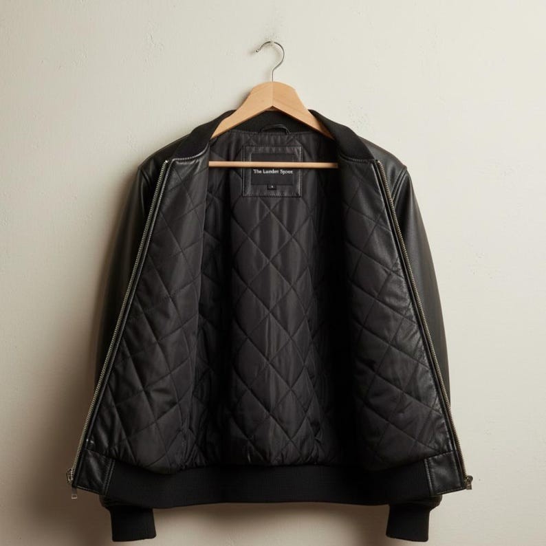 Men Black Yellow Leather Bomber Jacket Contrast Pockets Stylish Zip Up Coat image 4