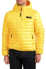 Plein Sport Men's Yellow Hooded Logo Print Zip Up Parka Jacket