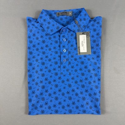G/Fore G4 Golf Shirt Polo Sleeve Logo Skulls & Tees Print Small Blue MSRP $120