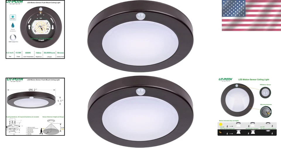 2 Rechargeable Motion Sensor Ceiling Light with Remote,Battery Powered Wireless - Image 2 of 4