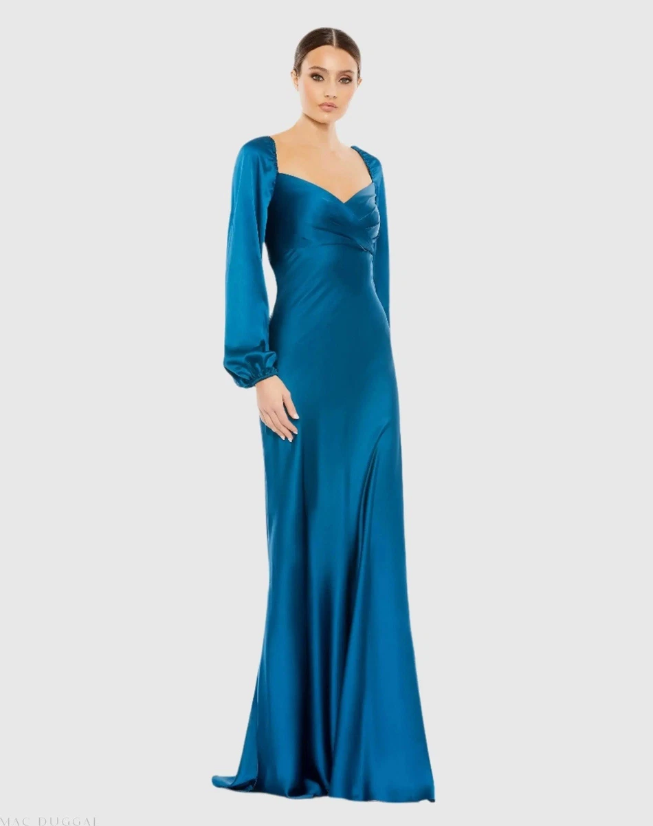 mac duggal evening - 11121d embroidered long sleeve a-line dress Corset-Style A-Line Wedding Dress with Detachable Sheer Sleeves and Embellishments
