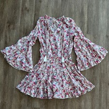 Fanco Boho Floral Bell Sleeve Tiered V-Neck Dress Size Large