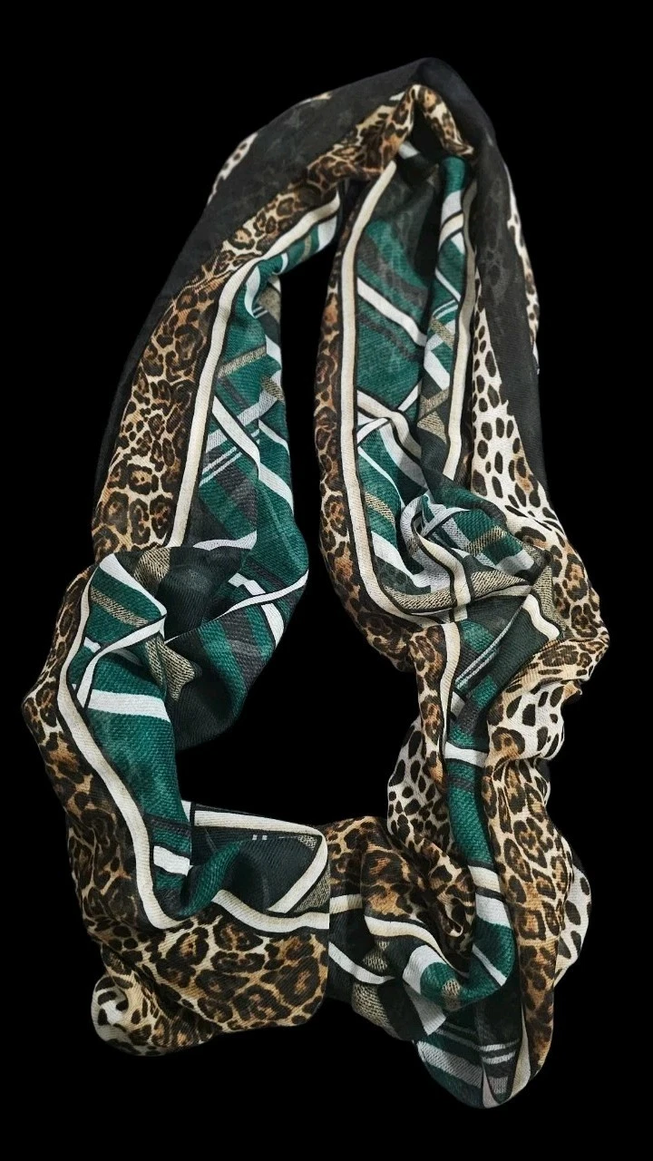 Cheetah Print And Green Geometric Print Scarf Wrap Large Rectangular Sheer