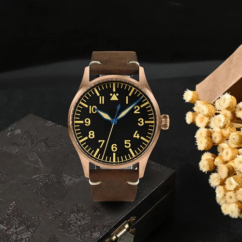 SAN MARTIN SN0117-Q Automatik CuSn8 Bronze Etui 41mm 10 ATM Herren Fliegeruhr - Bild 18 von 35