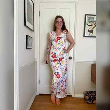 60s Vintage White Floral Pant Suit