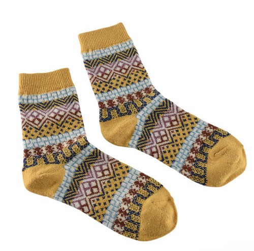 Women’s Socks Mixed Maze Yellow Mix - Mid-Calf - Cotton Polyester Spandex - Picture 3 of 4