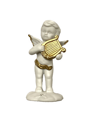 RUSS angelic treasures porcelain angel figurine BOY PLAYING HARP
