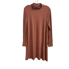 Loft Women’s Dress Size Medium Orange Mock Neck Long Sleeve Rayon Stretch Boho