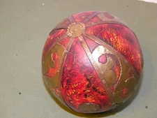 Vtg Ornate Hand Made Ball  Brass Overlay Tile Inlay Orb Sphere Decor Folk Art