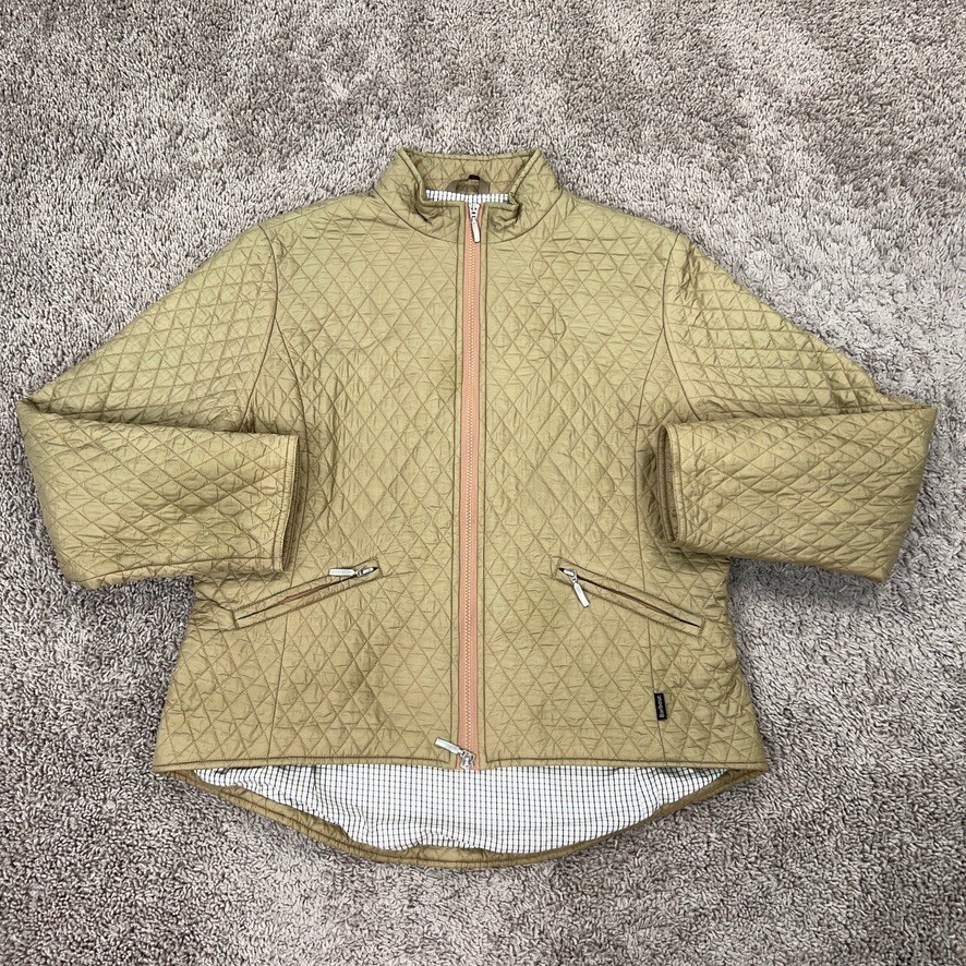 Barbour Jacket Womens 12 UK 16 Beige Quilted Equestrian Tailored Flyweight Quilt