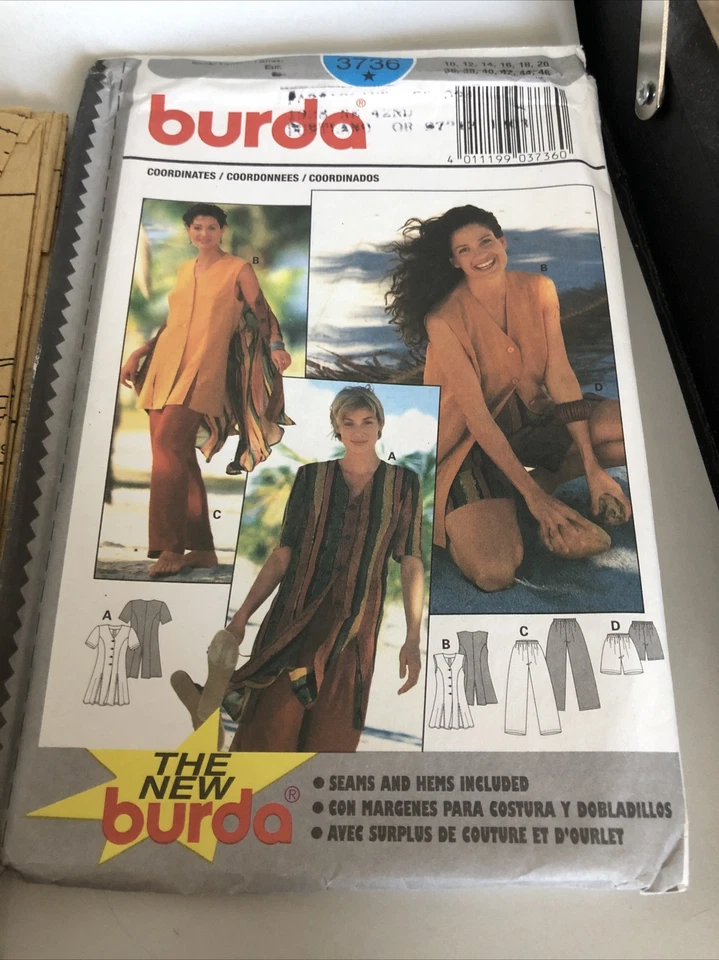 BURDA #3736 Tunic Blouse Vest Pants Shorts 10 12 14 16 18 20 Uncut - Image 2 of 4