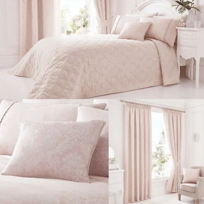 CURTINA Laurent Bed Throw + 1 pair 66x72" Lined Pencil Pleat Curtains + Cushion Cover