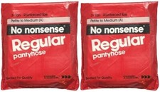 2 VTG No Nonsense Regular Pantyhose Reinforced Toe TAN, Petite To Medium A 