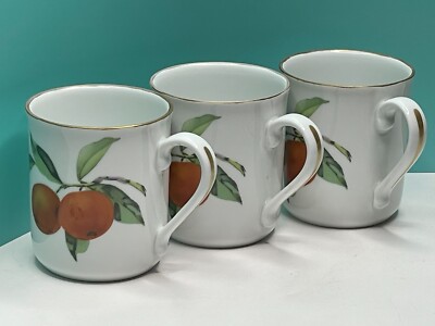 Royal Worcester Evesham Gold Tone Trim Coffee Mugs, Set of 3