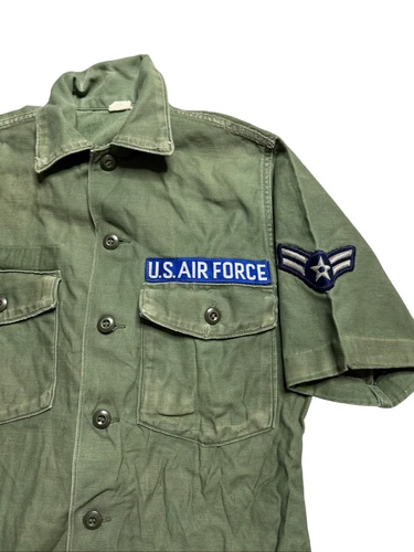 Vintage OG 107 Shirt Military Fatigue First Class 60s Vietnam USAF M 70s Short