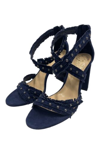 Vince Camuto Bevveyn Blue Suede Studded Ankle Strap Heels Size 6 M - Picture 2 of 9