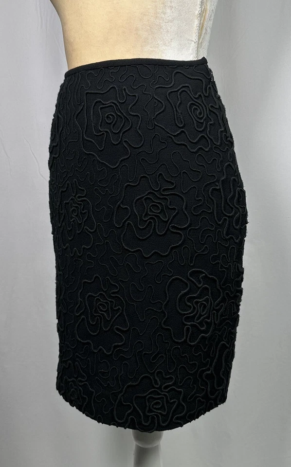 Falda Cynthia Steffe Lápiz Recto 6 100% Lana Negra Bordada Vintage Foto 3 de 4