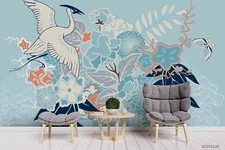 3D Japan Crane Floral Wallpaper Wall Mural Removable Self-adhesive Sticker7308