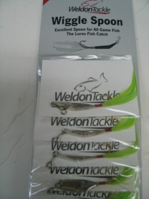 NEW 1 Dozen Weldon Tackle Wiggle Spoon Lures 1 1/4'' Silver/ Chartreuse Tail