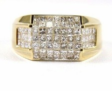 Princess Cut Diamond Square Invisible Cluster Men's Ring 14k Yellow Gold 2.23Ct