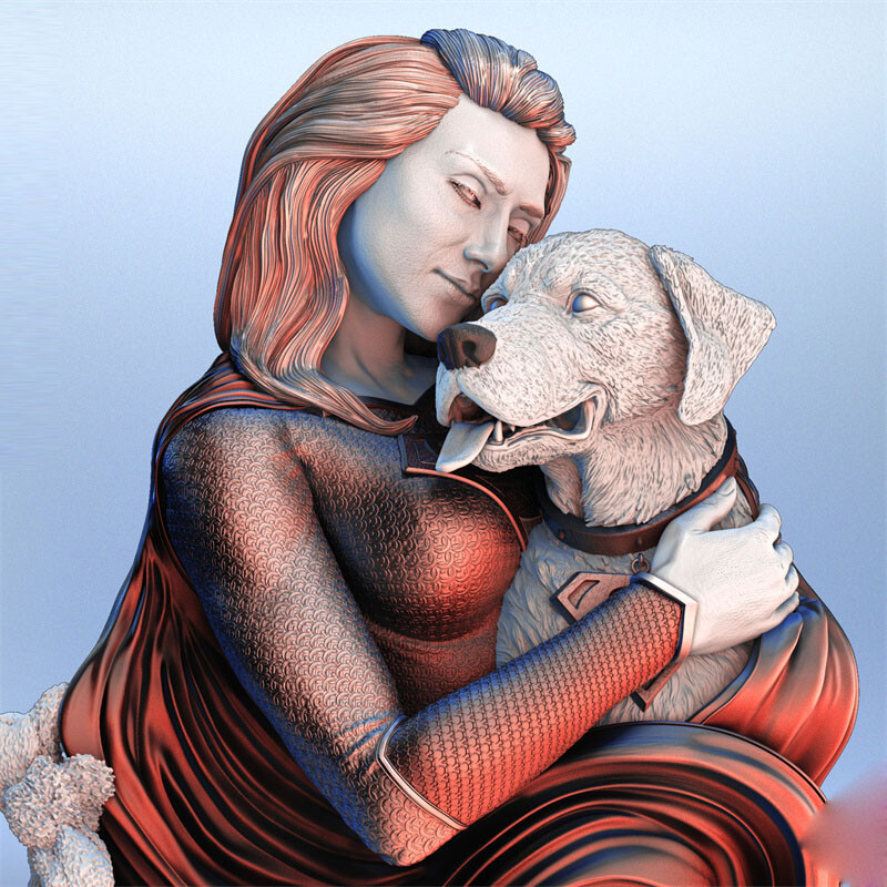 3D Print Super Girl and Crypto Garage Kit Figure Model Kit Unpainted Unassembled